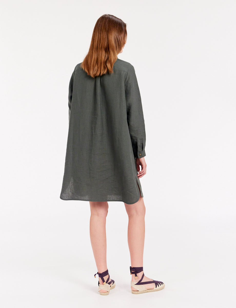 6qty RELIQUAT 90€ 0%  / Robe fluide Monica en lin - Green Dark