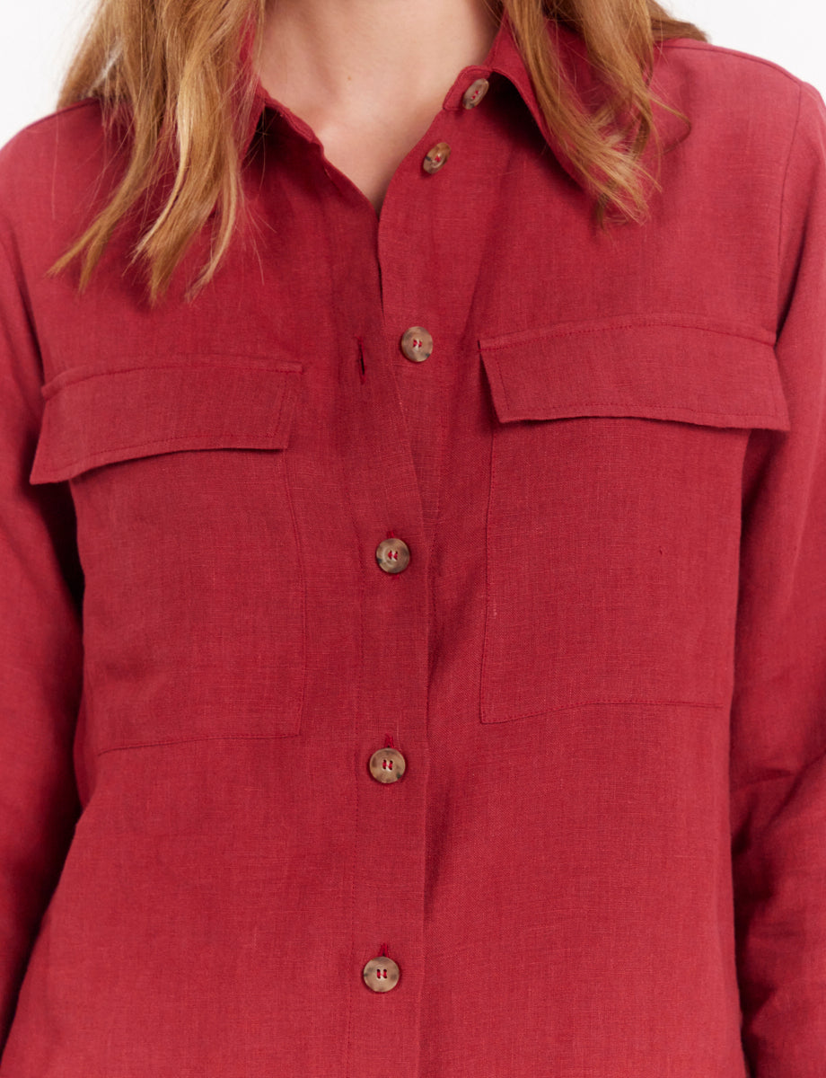 25qty RELIQUAT 95€ 0%  / Surchemise Chandler à poches en lin - Raspberry