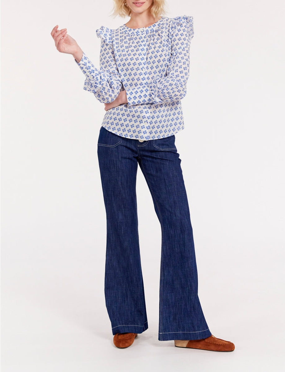 12qty RELIQUAT 95€ 7,1%  / Chemise à volants Laure - Indian Blue