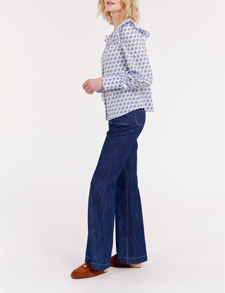 12qty RELIQUAT 95€ 7,1%  / Chemise à volants Laure - Indian Blue