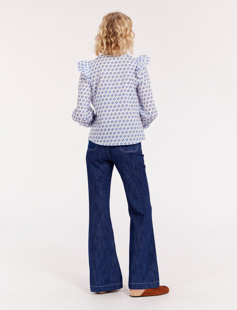 12qty RELIQUAT 95€ 7,1%  / Chemise à volants Laure - Indian Blue