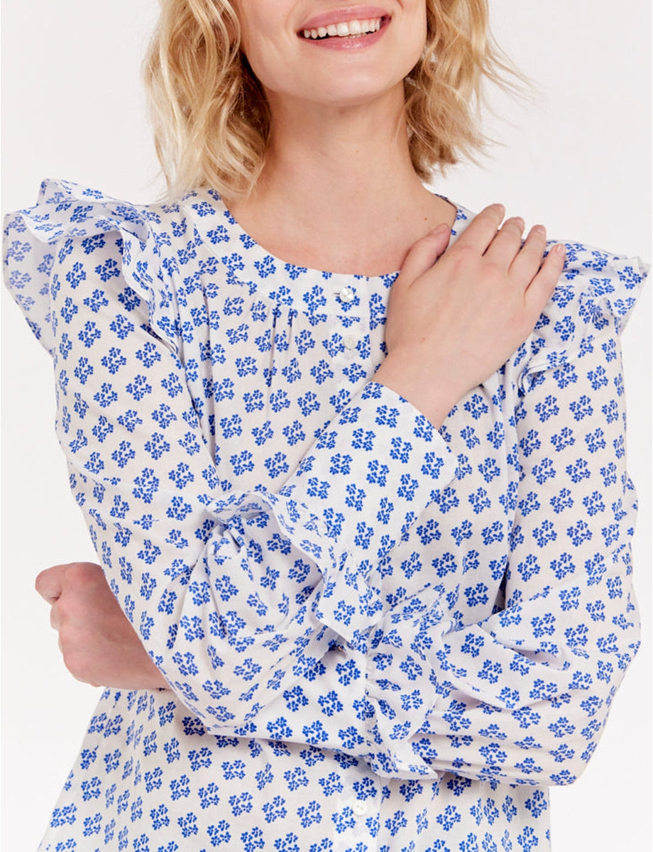 12qty RELIQUAT 95€ 7,1%  / Chemise à volants Laure - Indian Blue