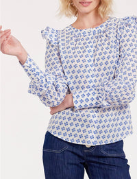 12qty RELIQUAT 95€ 7,1%  / Chemise à volants Laure - Indian Blue