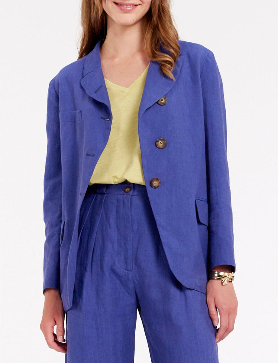 6qty RELIQUAT 90€ 0%  / Blazer Yohan ajustée en lin - Blue