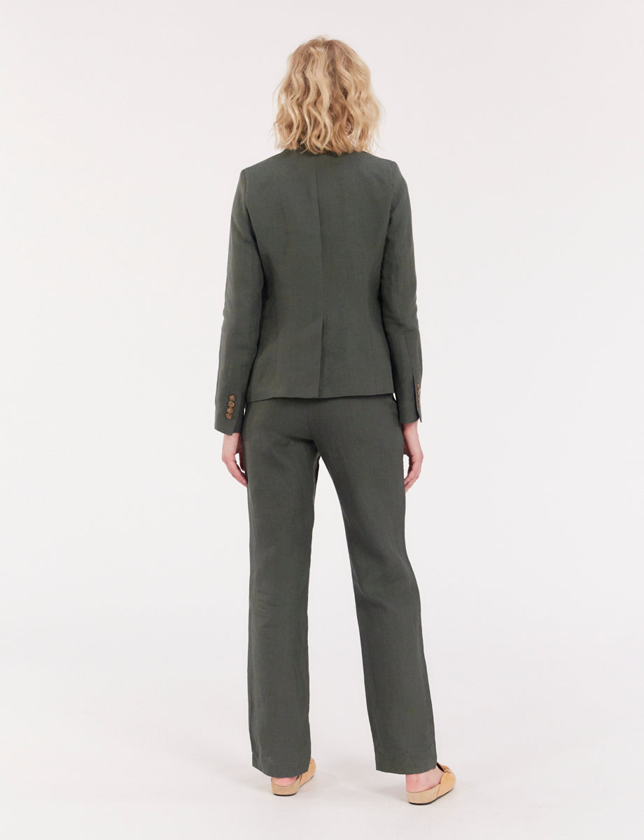 15qty RELIQUAT 120€ 12,5%  / Blazer Nicoletta ajustée en lin - Green Dark