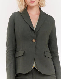 15qty RELIQUAT 120€ 12,5%  / Blazer Nicoletta ajustée en lin - Green Dark