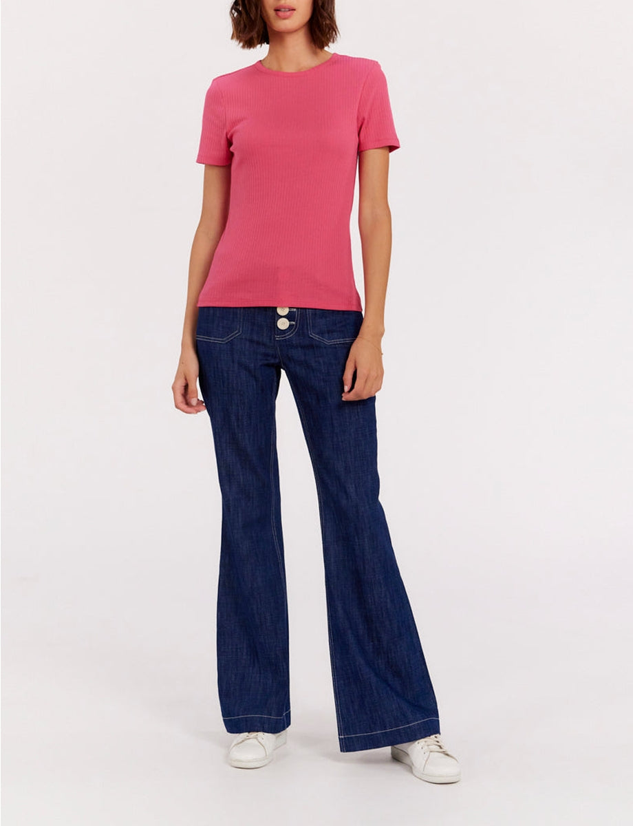9qty RELIQUAT 20€ 0%  / T-shirt côtéle col rond Ella - Pink