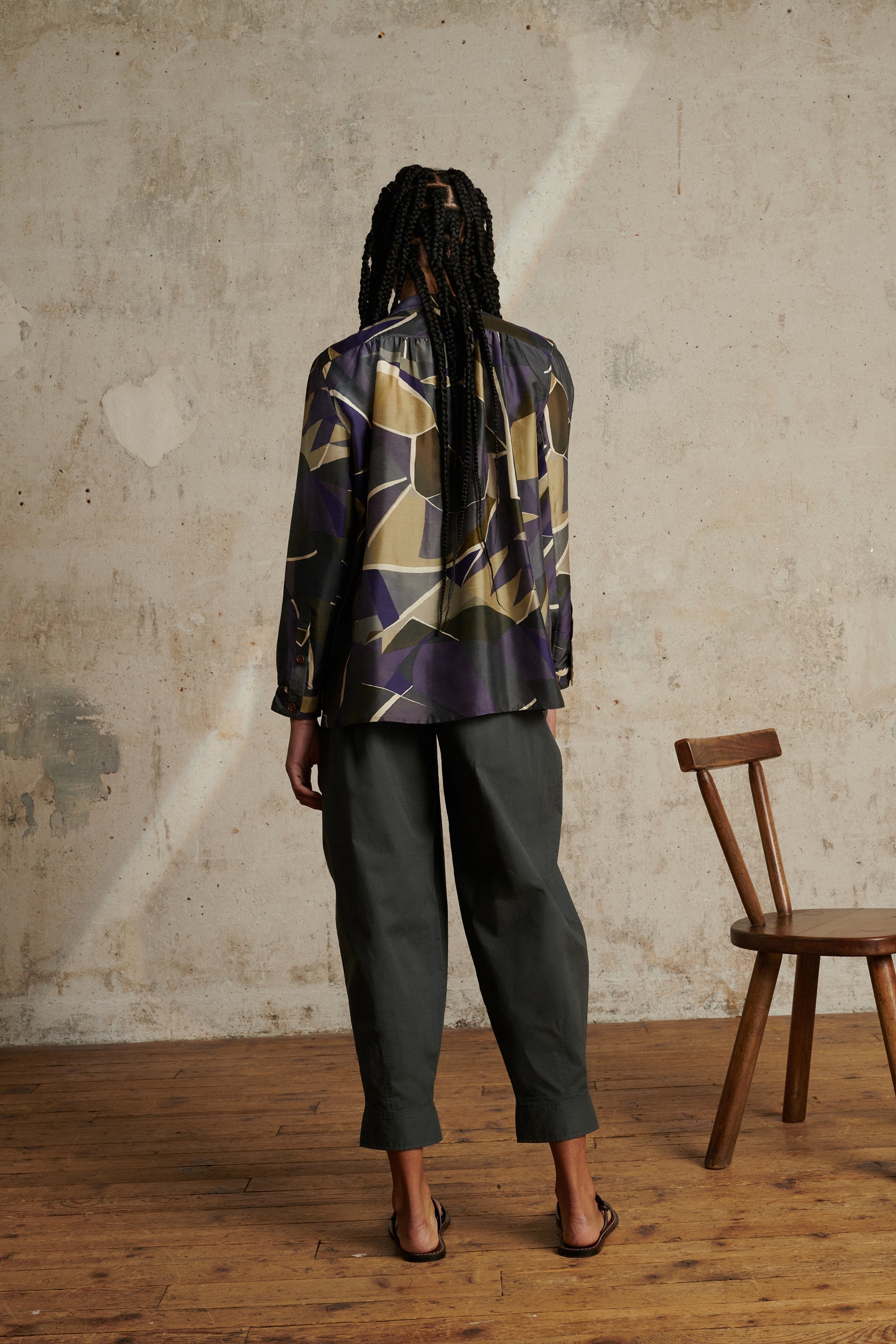 Laure silk blouse - Steel & Beige