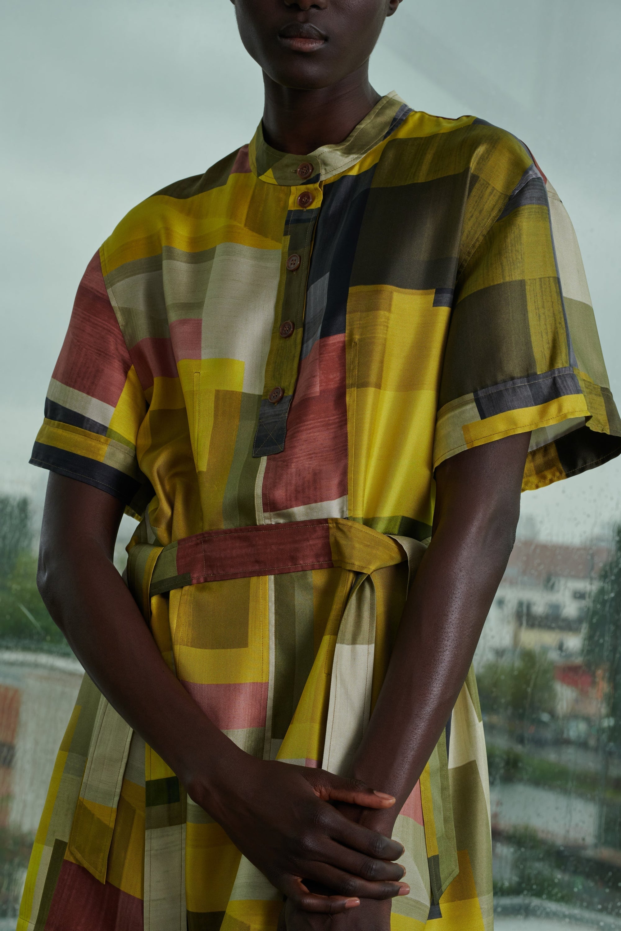 JAUNE/KAKI ROBE CHAINE & TRAME WANDA