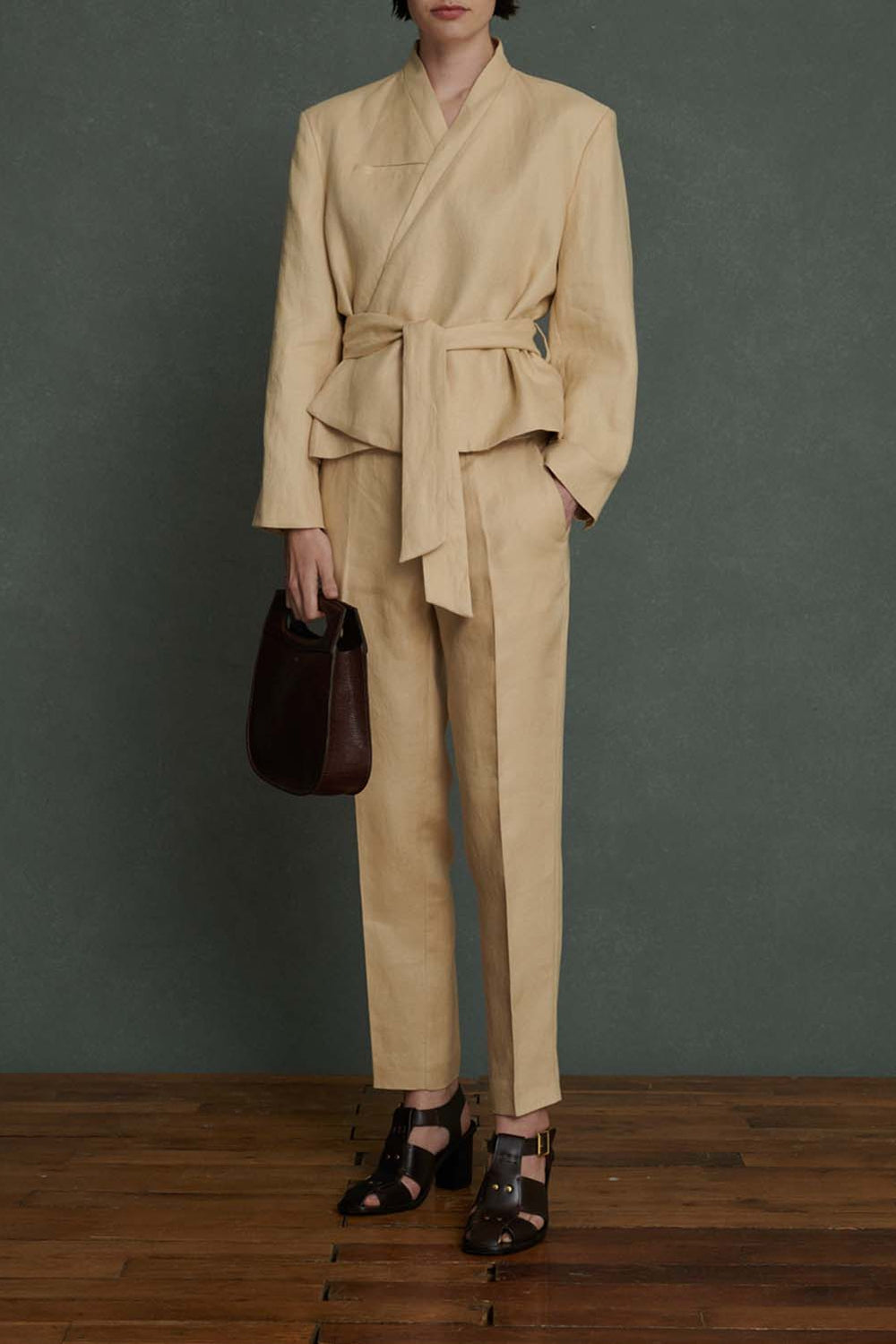 Pamplona double-breasted linen jacket - Vanilla