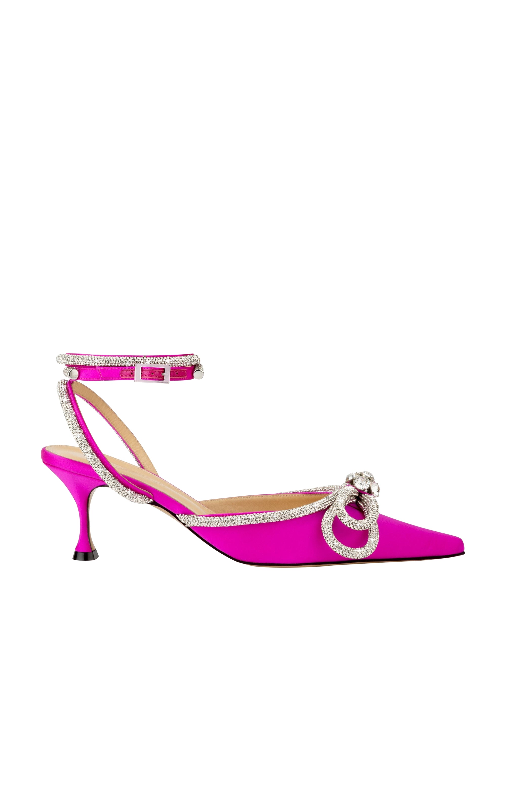 Double Bow 65 strappy pumps in silk & strass - Fuchsia