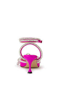 Double Bow 65 strappy pumps in silk & strass - Fuchsia