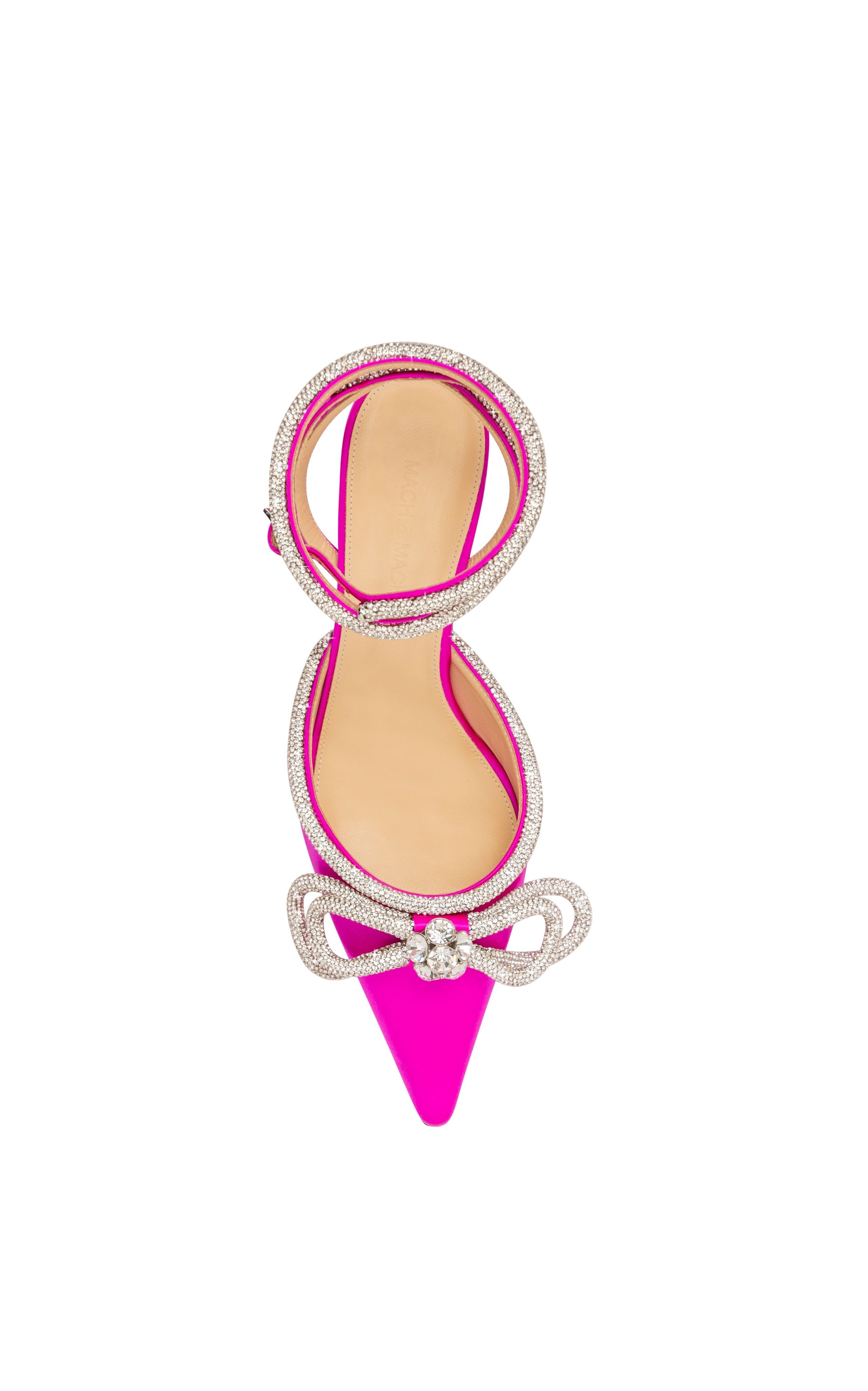 Double Bow 65 strappy pumps in silk & strass - Fuchsia