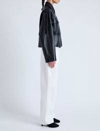 Veste courte à poches en cuir - Black