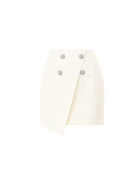 Jupe courte asymétrique boutonnée en laine - Blanc