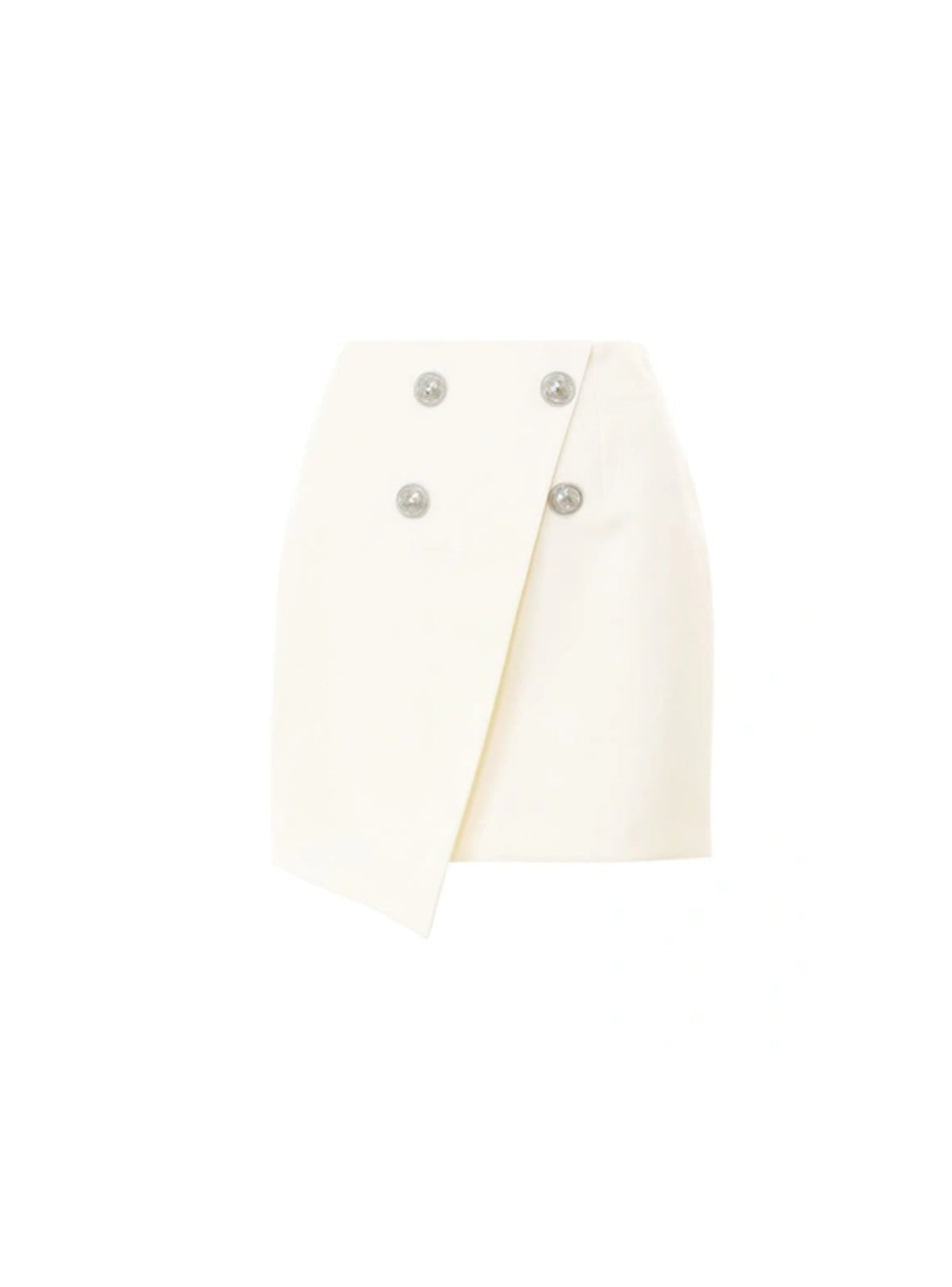 Jupe courte asymétrique boutonnée en laine - Blanc