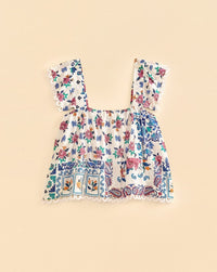 Blouse Bandanas romantiques en coton - Blanc