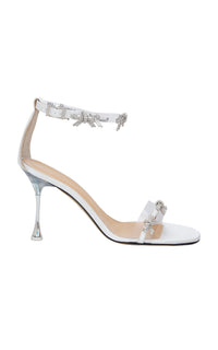 Bow 95 silk heel sandals with rhinestone embellishments - White