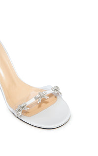Bow 95 silk heel sandals with rhinestone embellishments - White