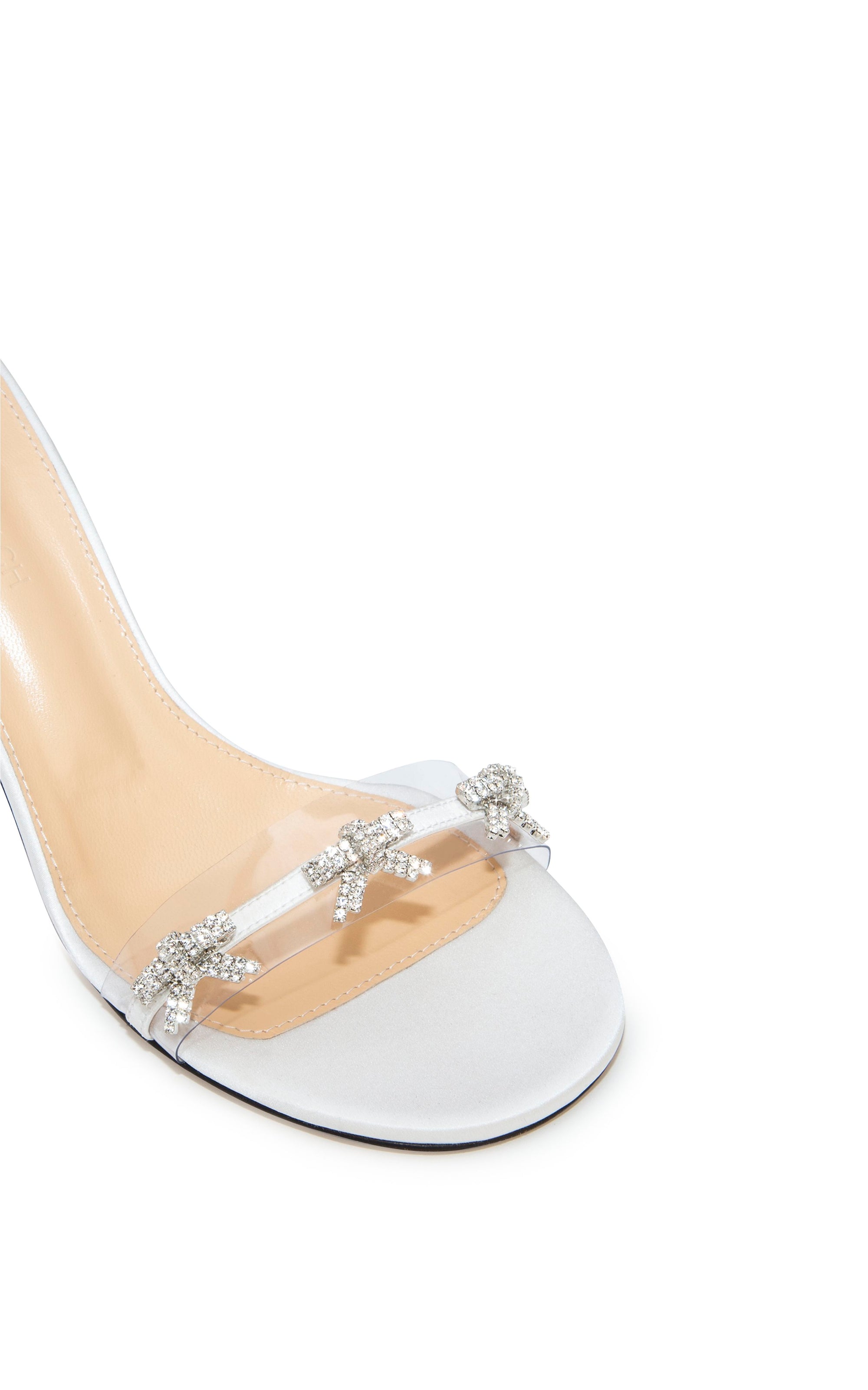 Bow 95 silk heel sandals with rhinestone embellishments - White