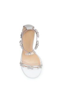Bow 95 silk heel sandals with rhinestone embellishments - White