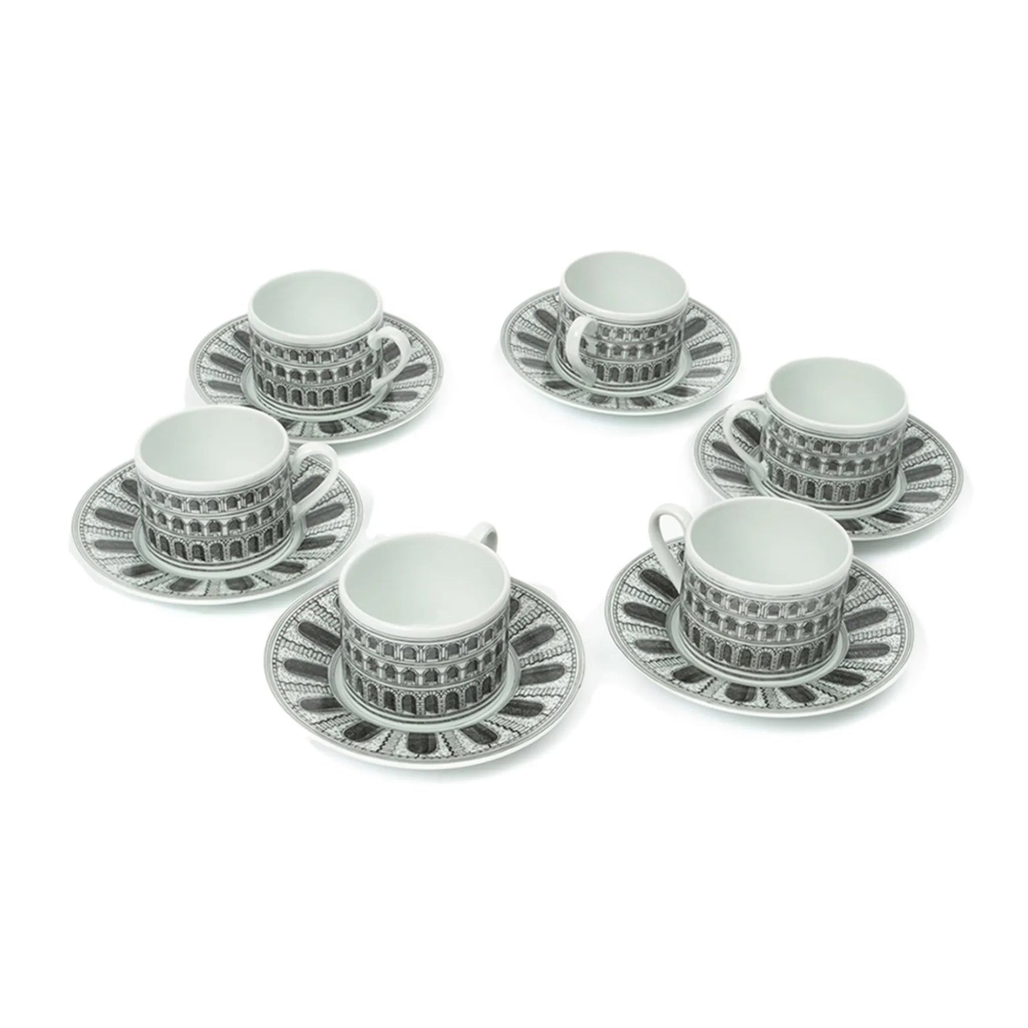 Set of 6 Architettura porcelain teacups - Black & White