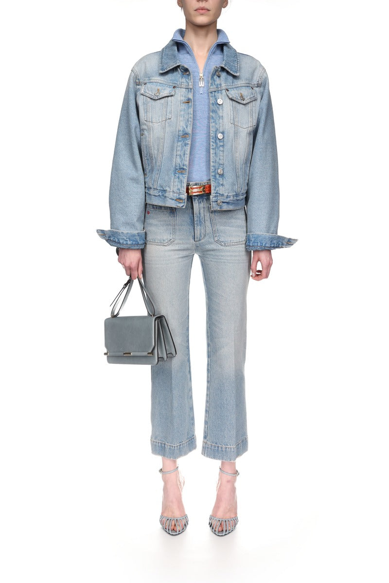 Padded Denim Jacket - Pale Blue Wash
