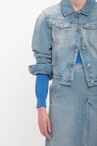 Padded Denim Jacket - Pale Blue Wash