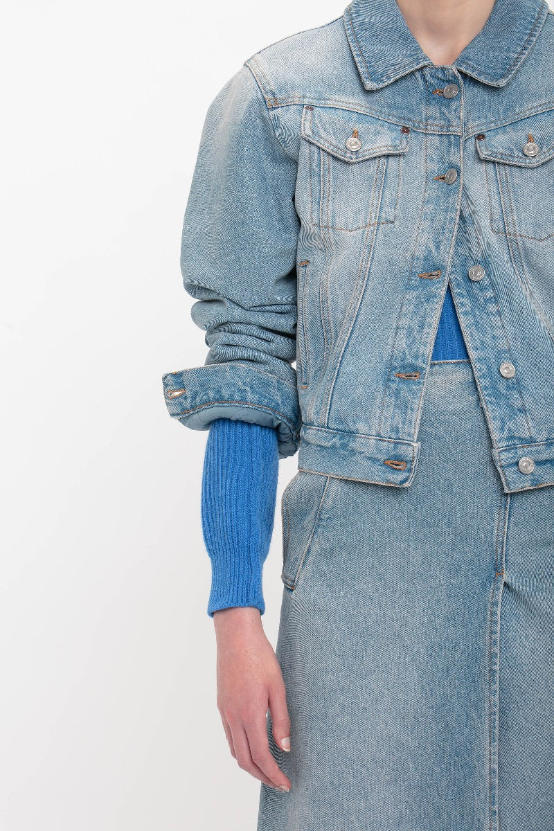 Padded Denim Jacket - Pale Blue Wash