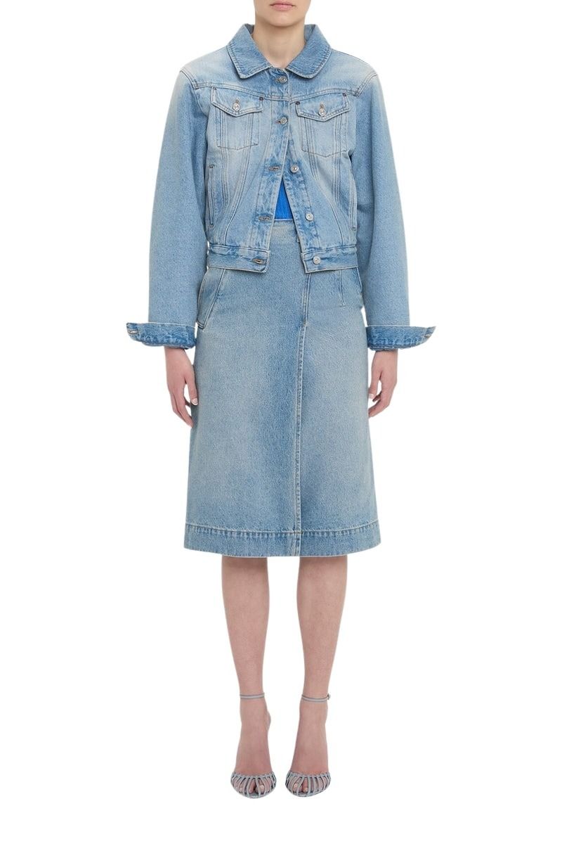 Padded Denim Jacket - Pale Blue Wash