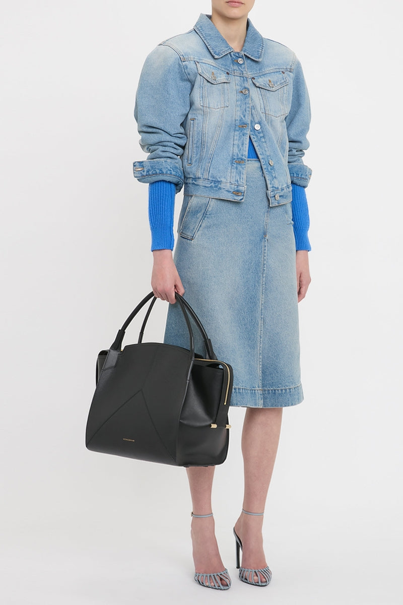 Padded Denim Jacket - Pale Blue Wash