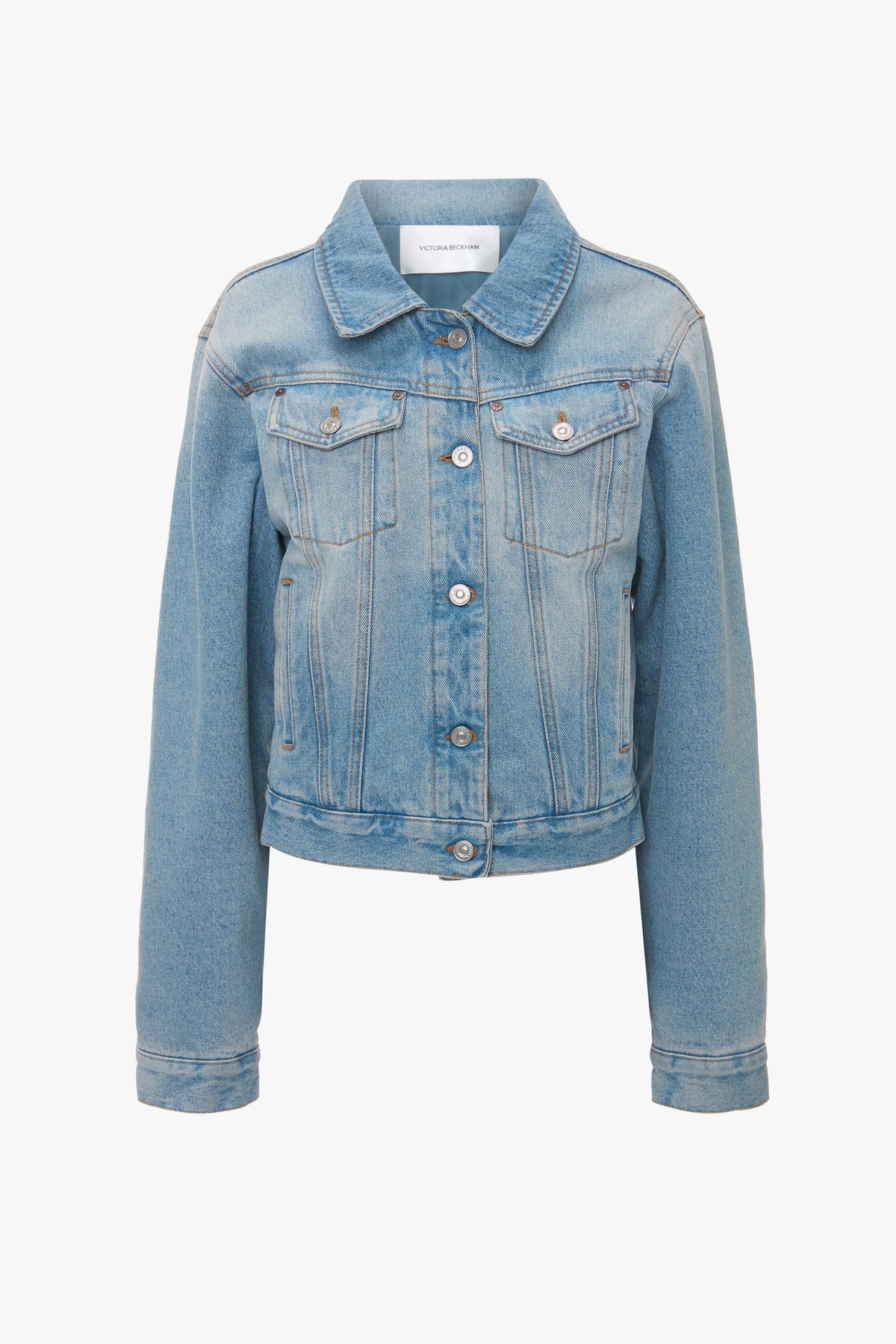 Padded Denim Jacket - Pale Blue Wash
