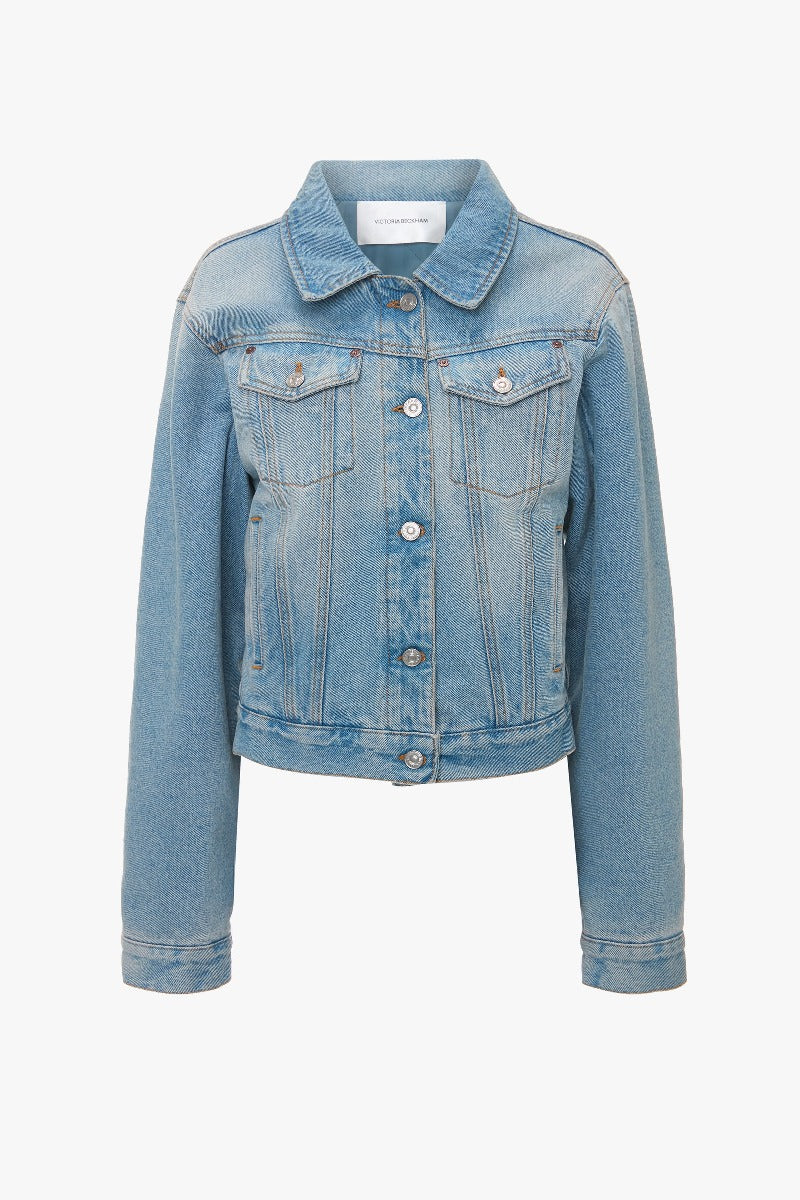 Padded Denim Jacket - Pale Blue Wash