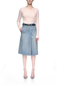 Denim Wrap Detail Skirt - Pale Blue Wash