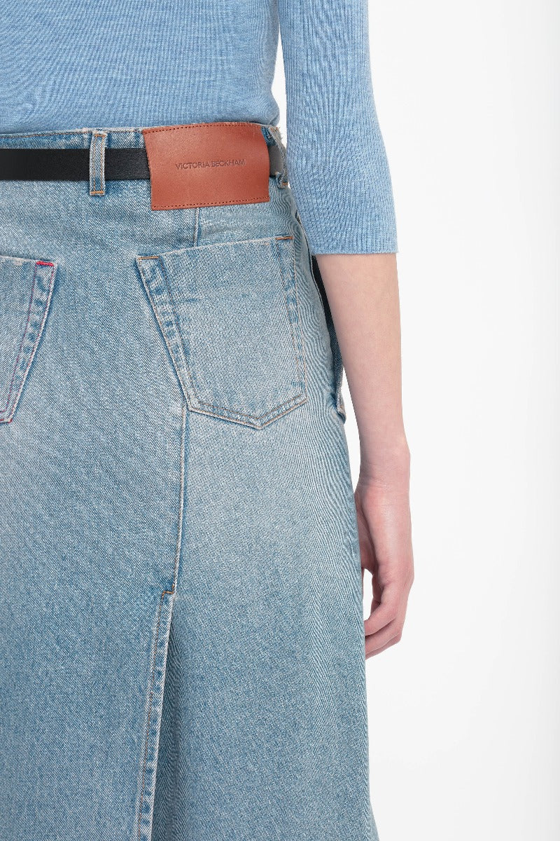 Denim Wrap Detail Skirt - Pale Blue Wash