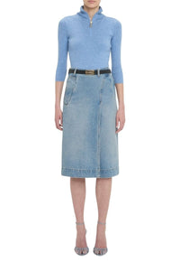 Denim Wrap Detail Skirt - Pale Blue Wash