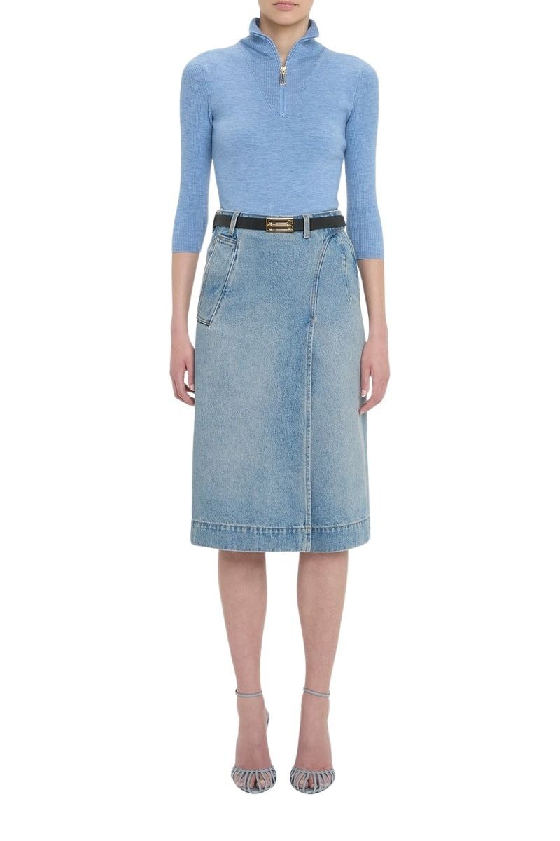Denim Wrap Detail Skirt - Pale Blue Wash