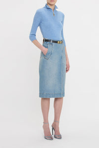 Denim Wrap Detail Skirt - Pale Blue Wash