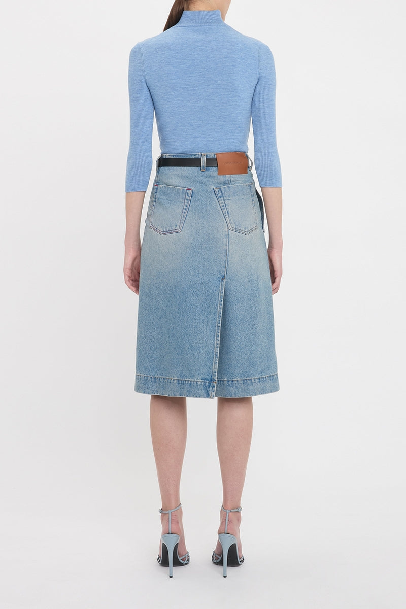 Denim Wrap Detail Skirt - Pale Blue Wash
