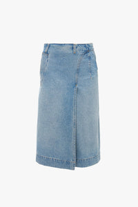 Denim Wrap Detail Skirt - Pale Blue Wash