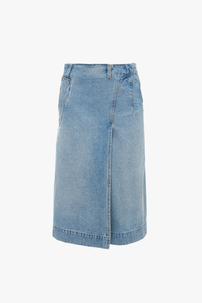 Denim Wrap Detail Skirt - Pale Blue Wash