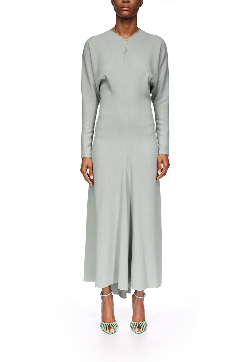 Long Sleeve Draped Midi Dress - Wasabi