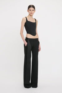 Low Waist Satin Detail Trouser - Black