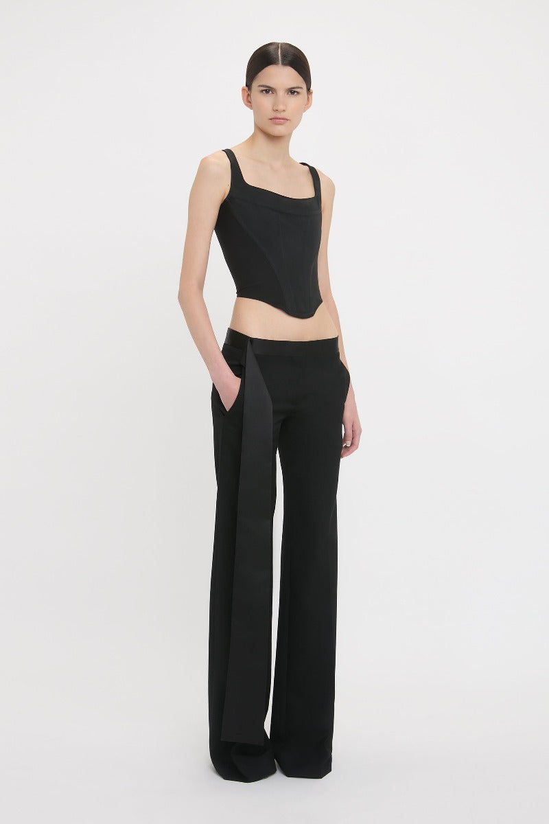 Low Waist Satin Detail Trouser - Black