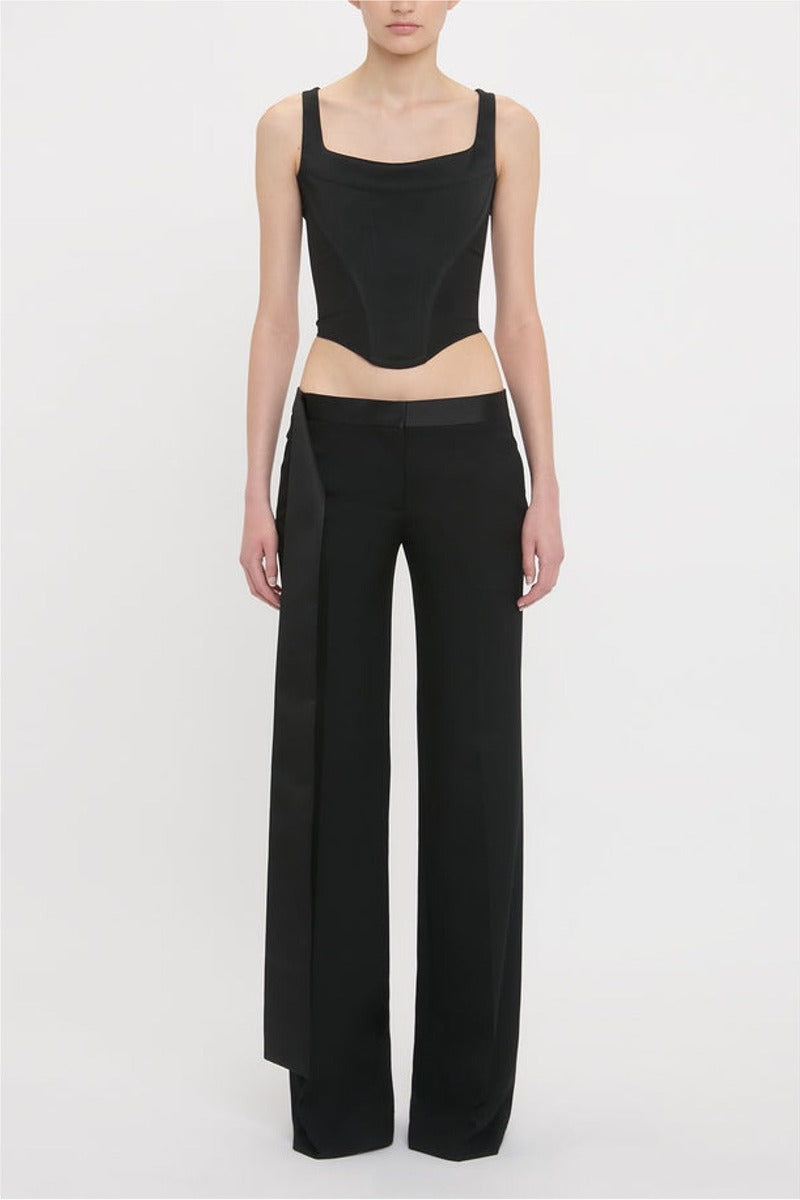 Low Waist Satin Detail Trouser - Black