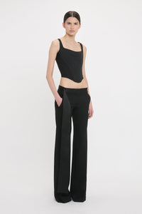 Low Waist Satin Detail Trouser - Black