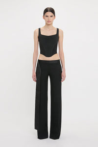Low Waist Satin Detail Trouser - Black