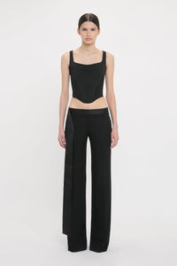 Low Waist Satin Detail Trouser - Black