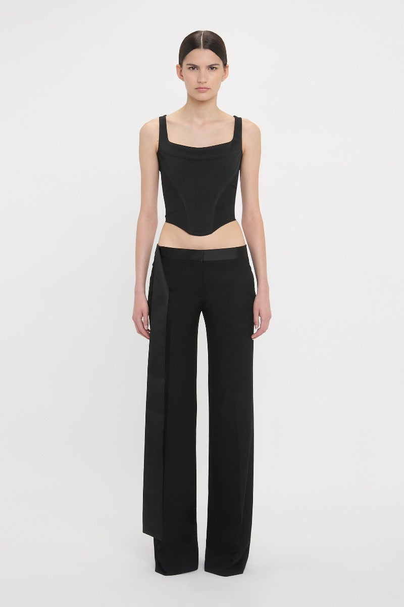Low Waist Satin Detail Trouser - Black