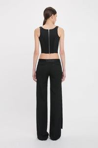 Low Waist Satin Detail Trouser - Black